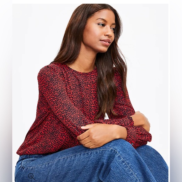 LOFT Animal Print Pleated Ruffle Cuff Blouse - Picture 3 of 7